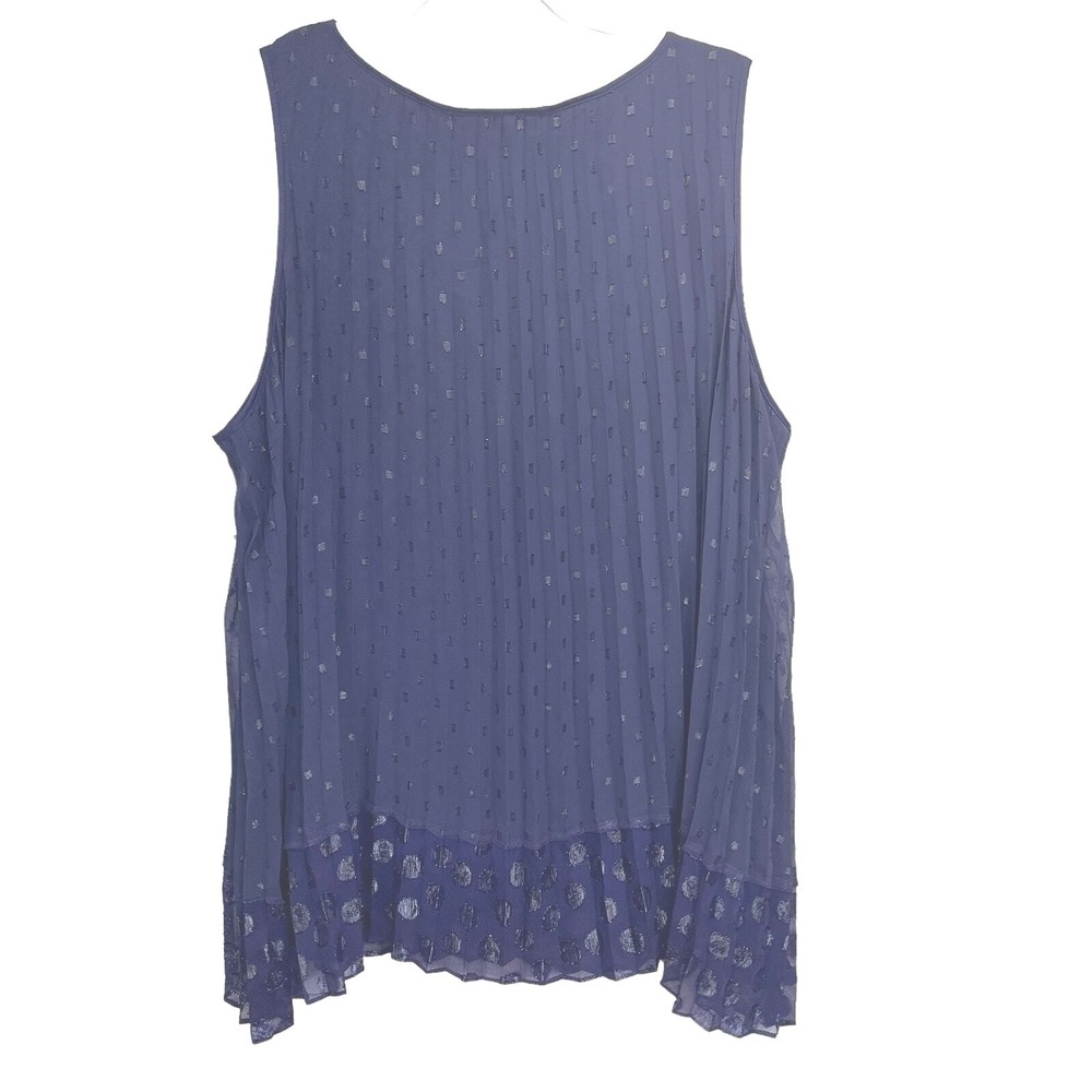 Lane Bryant Pleated Tank Top Navy Blue Metallic Dot Tassel Tie Blouse Size 24 - Picture 6 of 11